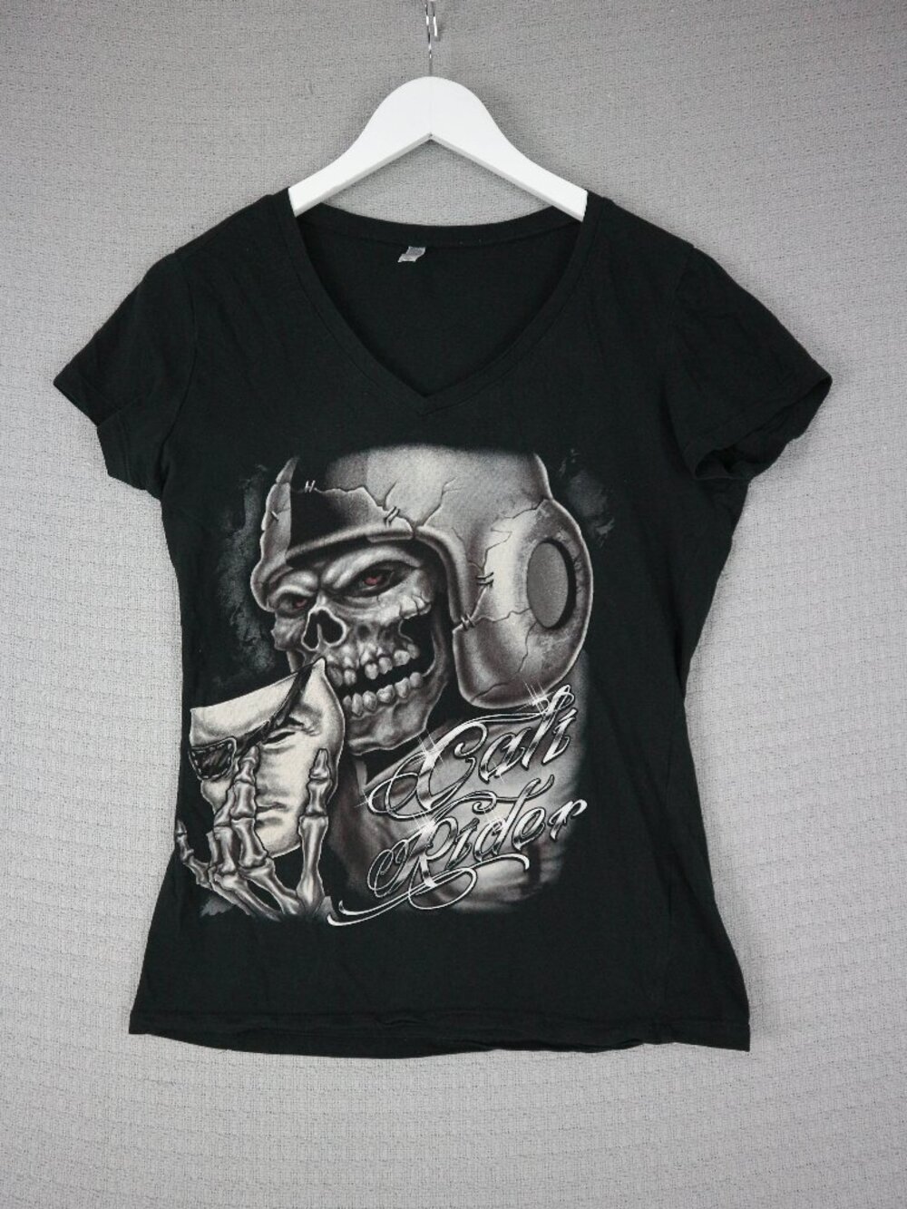 Ejel Skull Retro Y2K Womens Tee Black XL Grunge Biker